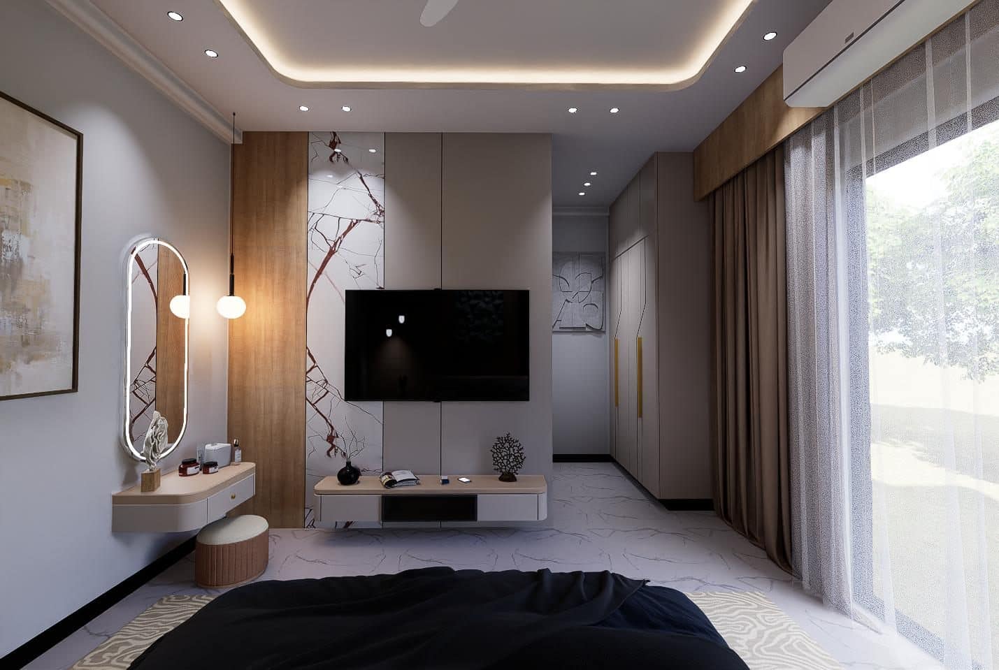 Long axis toward the wardrobe passage and daylight beyond.